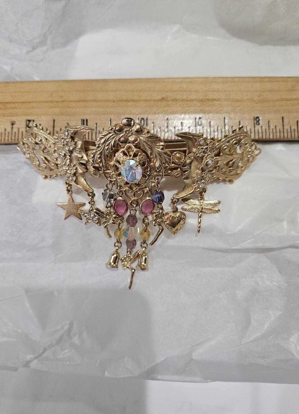 Kirks Folly Whimiscal Hair Barrette with Crystals, Stars, Fairy, Dragonfly,Moon - Picture 2 of 4